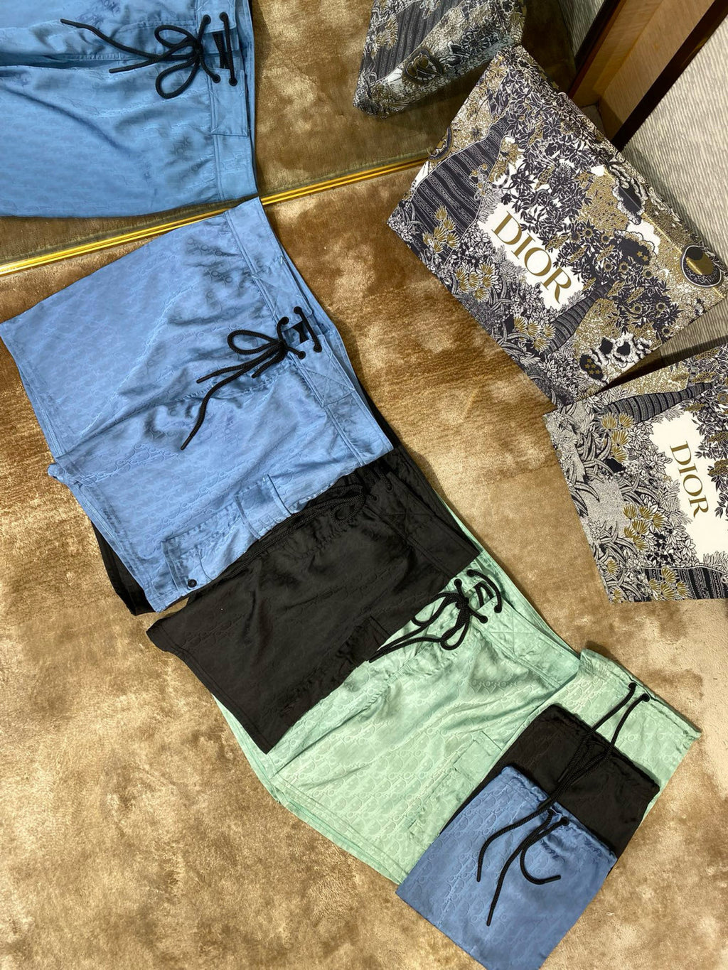 Dior Men's Summer Solid Colour Letter Print Lace Up Casual Polyester Straight Swimming Shorts #76874