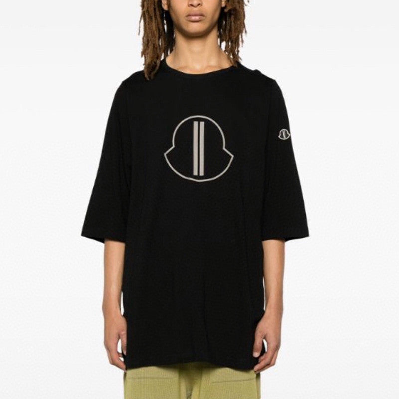 Moncler x Rick Owens Men's Summer Black Logo Print Loose Round Neck Short Sleeve T-Shirt #98317