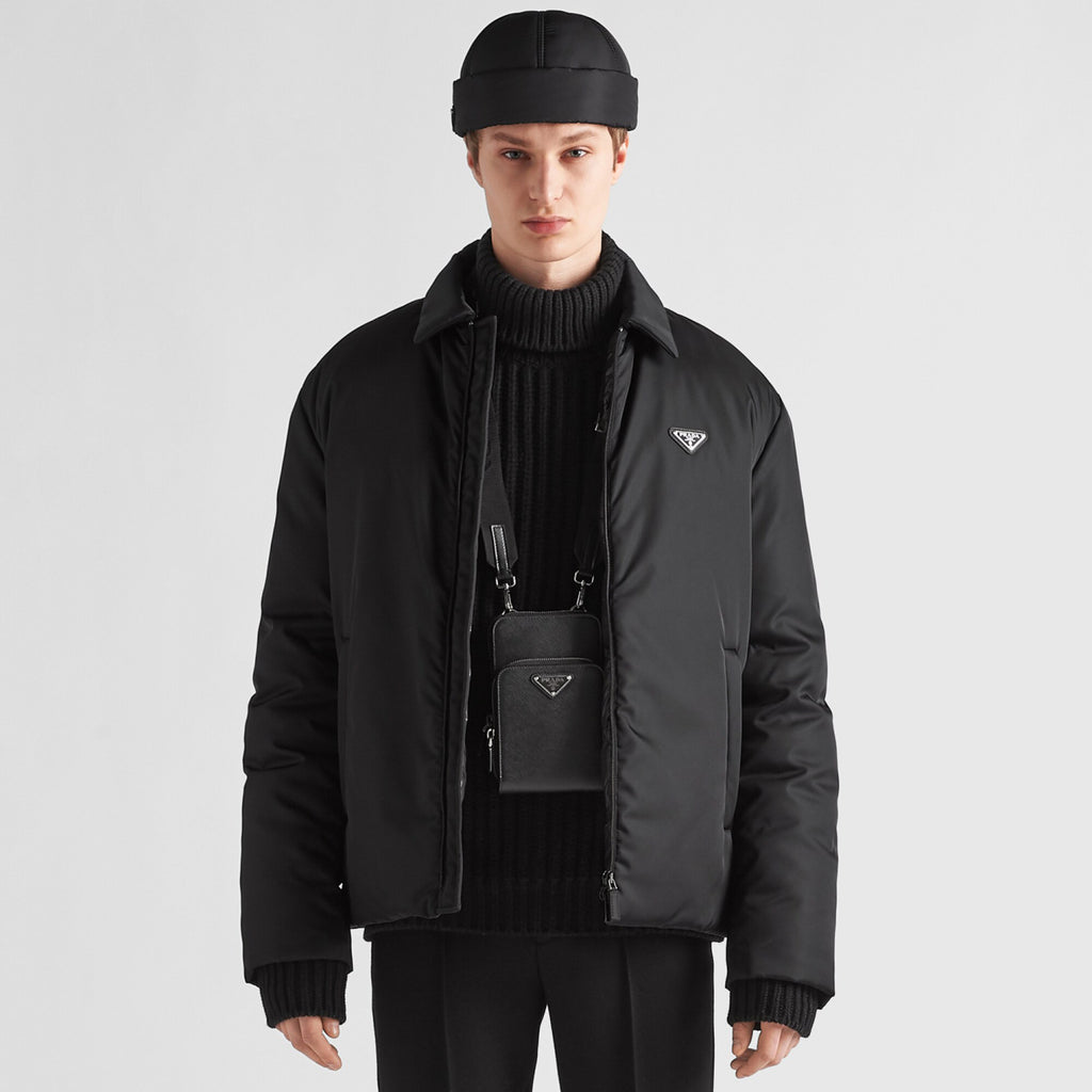 Prada Men's Fall And Winter Black Nylon Waterproof Zipper Puffer Down Long Sleeve Jacket #74697