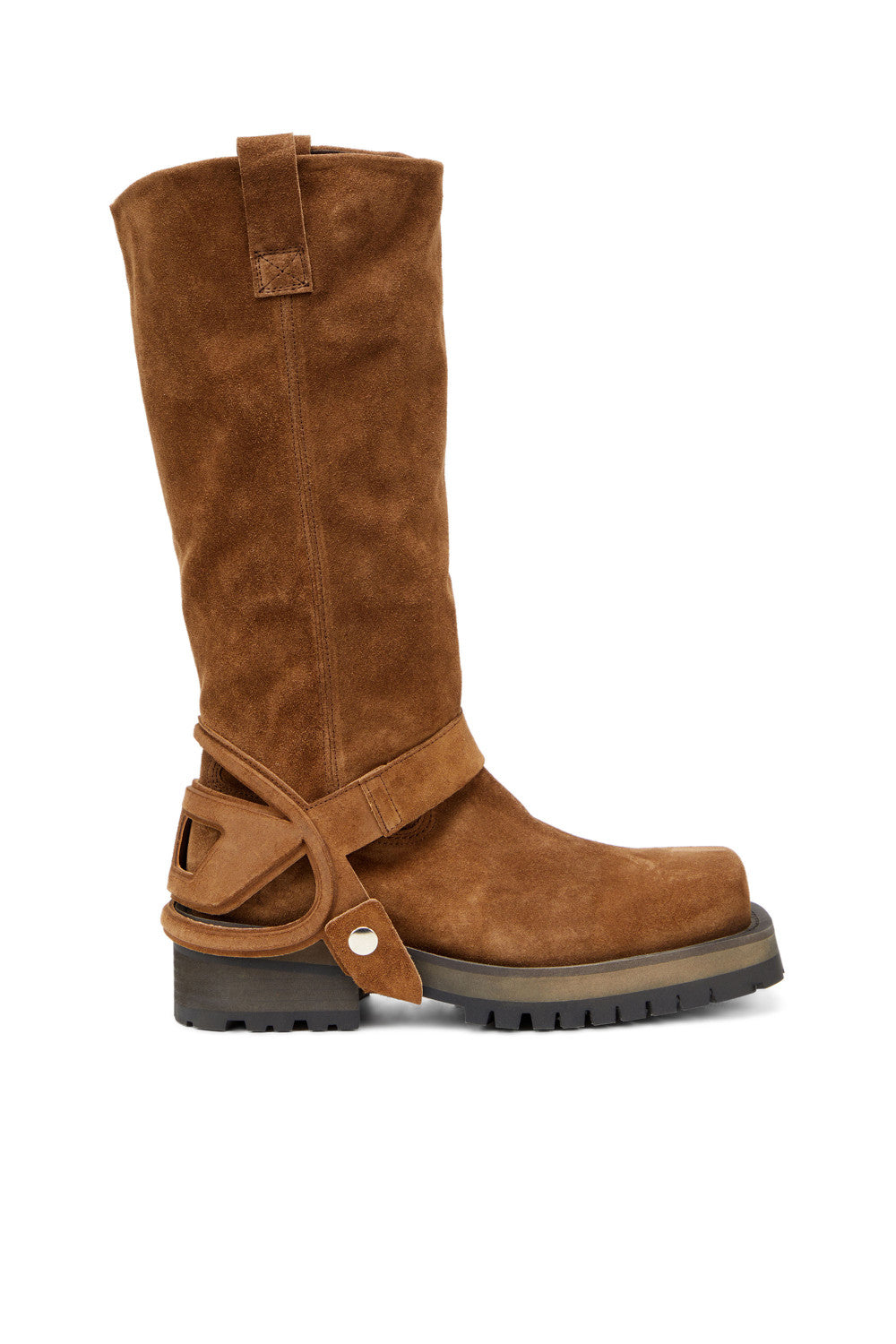 Diesel Women's D-Texan High Top Biker Boots Autumn/Winter Square Toe Suede Solid Color Casual Shoes 5cm Heel Ngvp #2139