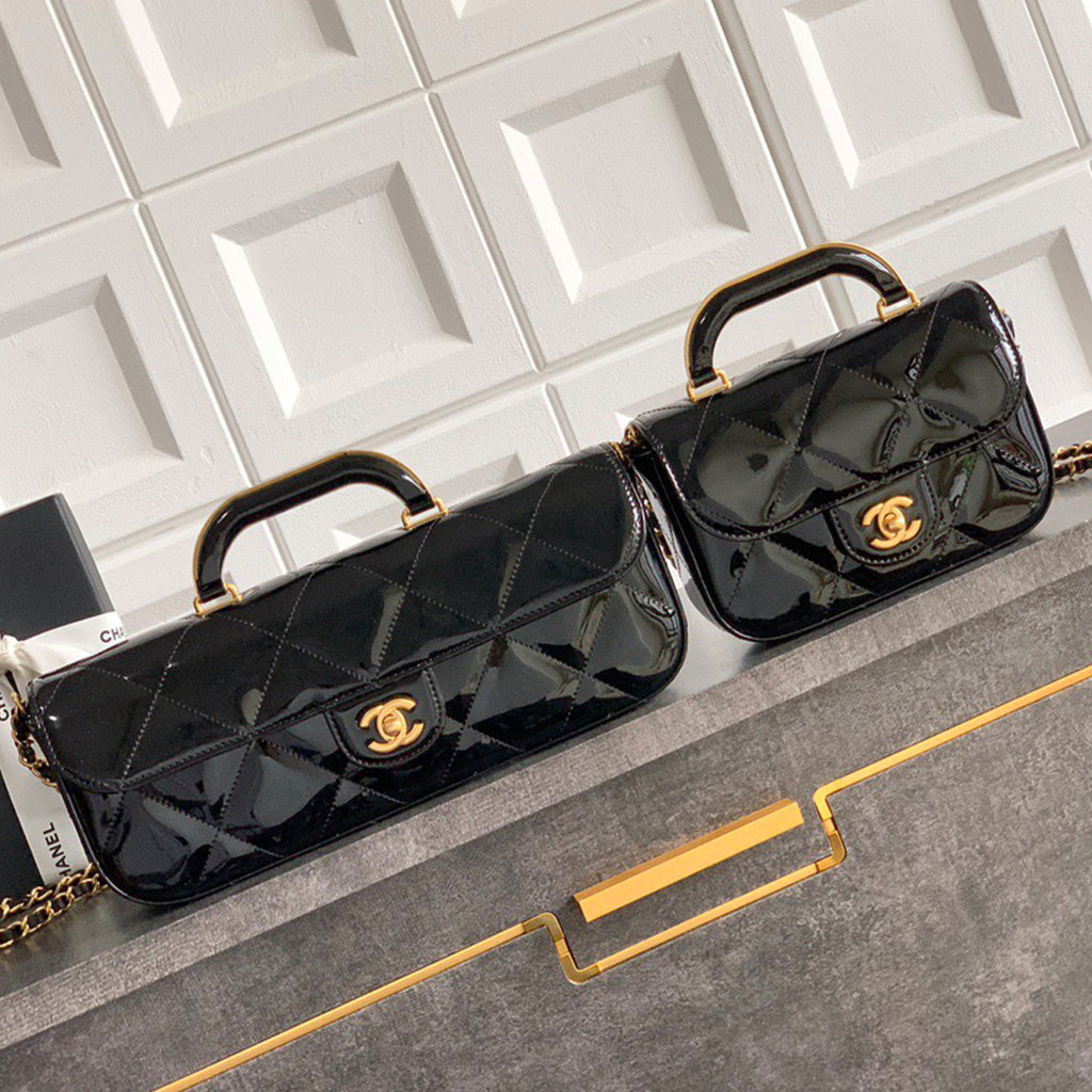 Chanel Large Flap Bag With Top Handle Women's Baguette-shaped Long Bag Refined And Elegant Crossbody Bags Metallic-colored Leather Tends To Fade Easily #81873A