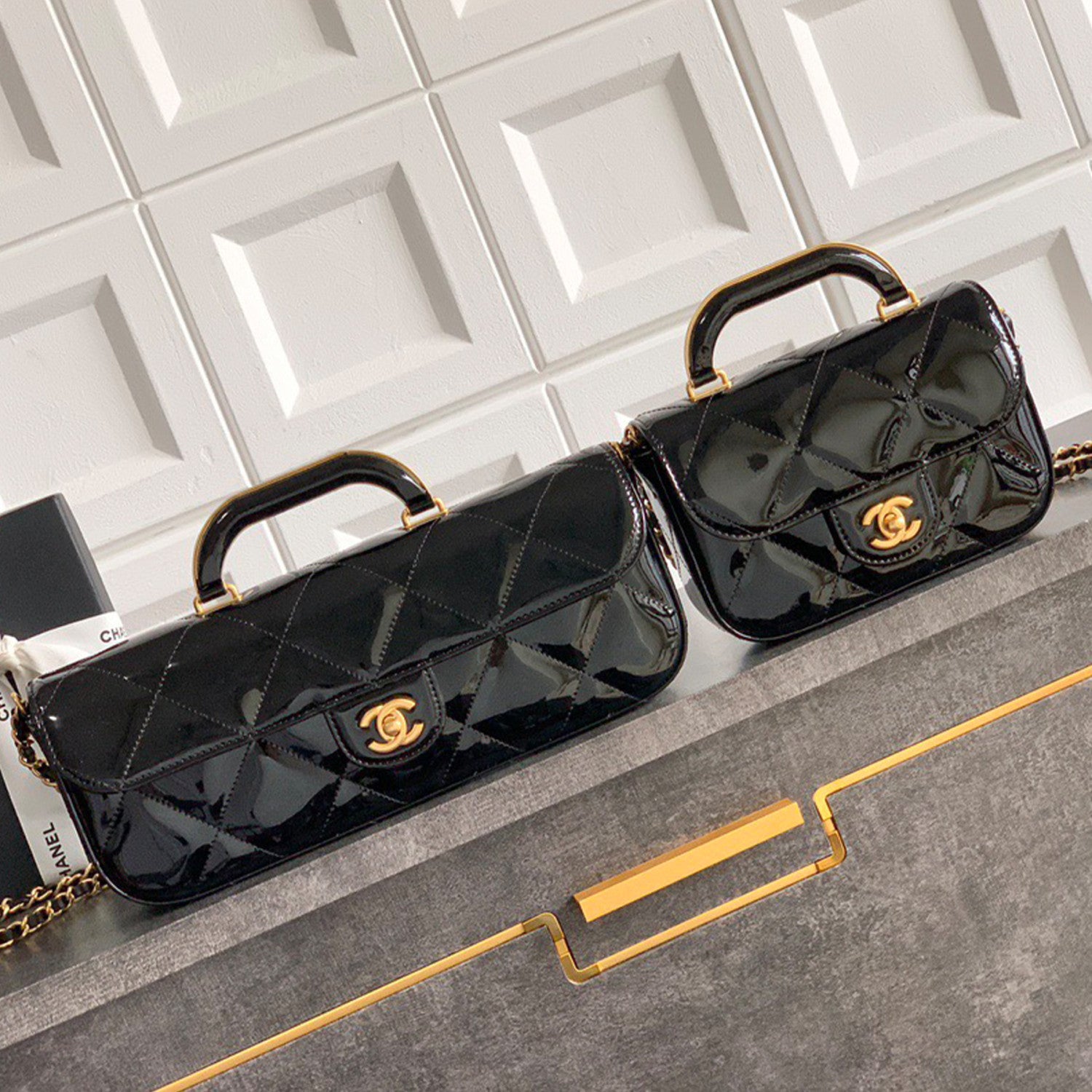 Chanel Large Flap Bag With Top Handle Women's Baguette-shaped Long Bag Refined And Elegant Crossbody Bags Metallic-colored Leather Tends To Fade Easily #81873A