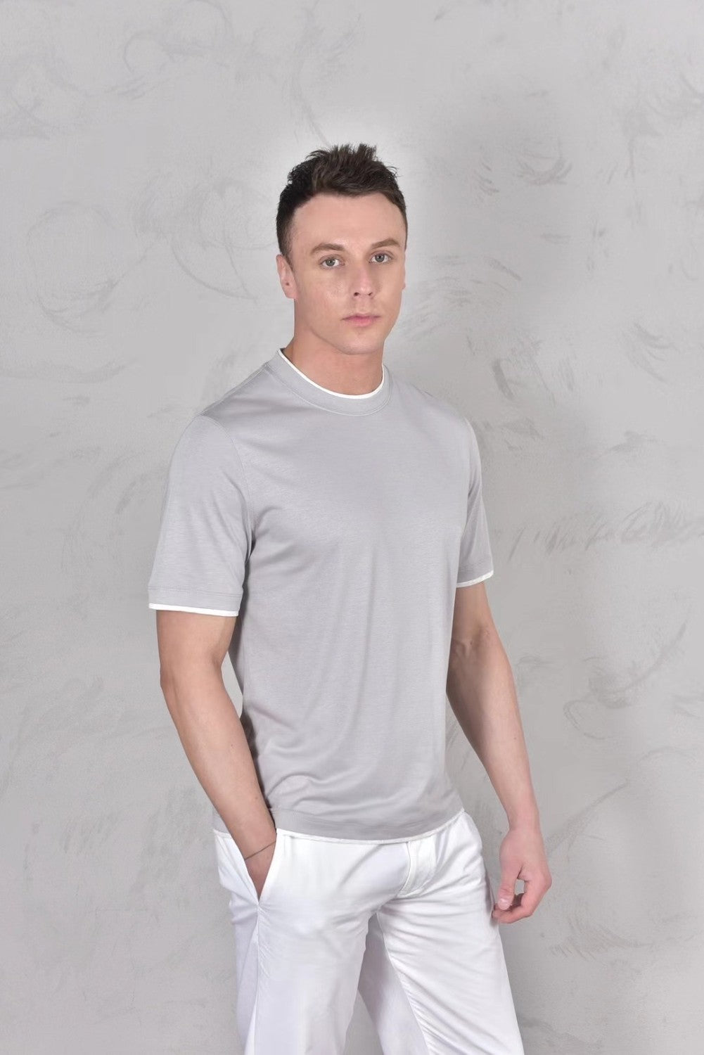 Brunello Cucinelli Men's Spring And Summer Fashion Trend Color Blocking Classic Short-sleeved Comfortable Positive Shoulder Round Neck T-shirt Tops #99379