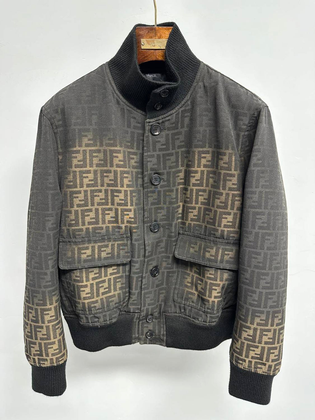 Fendi  Men's Tight Jacket Canvas Ff Eclissi Jacket Vintage Gradient Aged Fashion Casual Jacket #71554