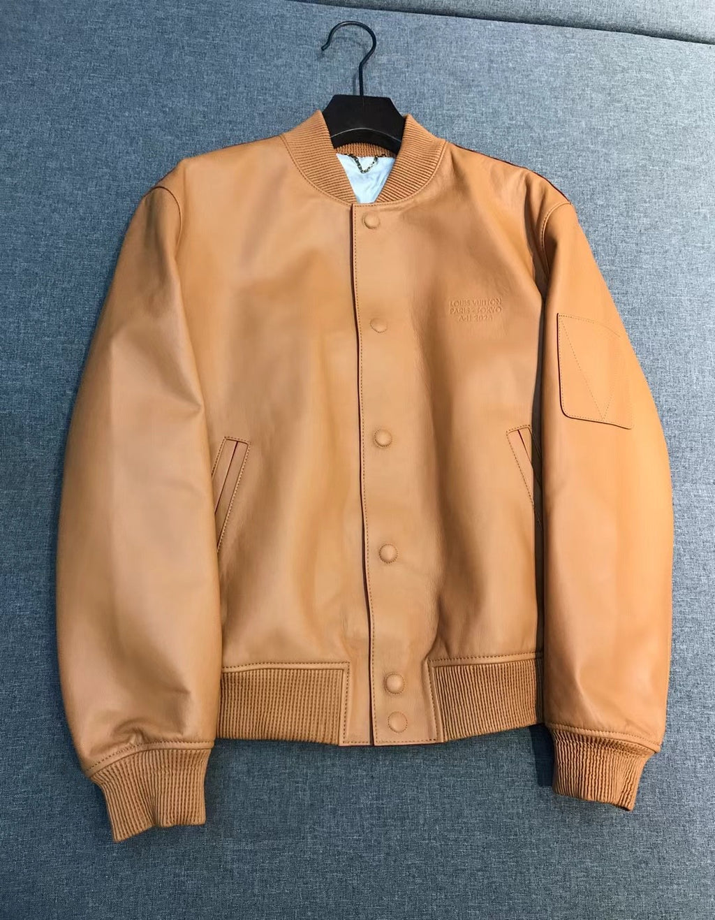 Louis Vuitton Natural Leather Baseball Jacket Stand Collar Loose Casual Long Sleeve Jacket #332626