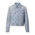 Louis Vuitton Men's Spring And Autumn Checkerboard  Print Jacquard Crystal Decoration Single Breasted Long Sleeved Denim Jacket Casual Jeans Pants Suit Set #75273