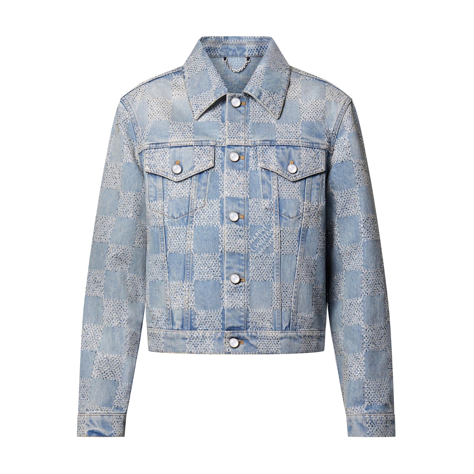 Louis Vuitton Men's Spring And Autumn Checkerboard  Print Jacquard Crystal Decoration Single Breasted Long Sleeved Denim Jacket Casual Jeans Pants Suit Set #75273