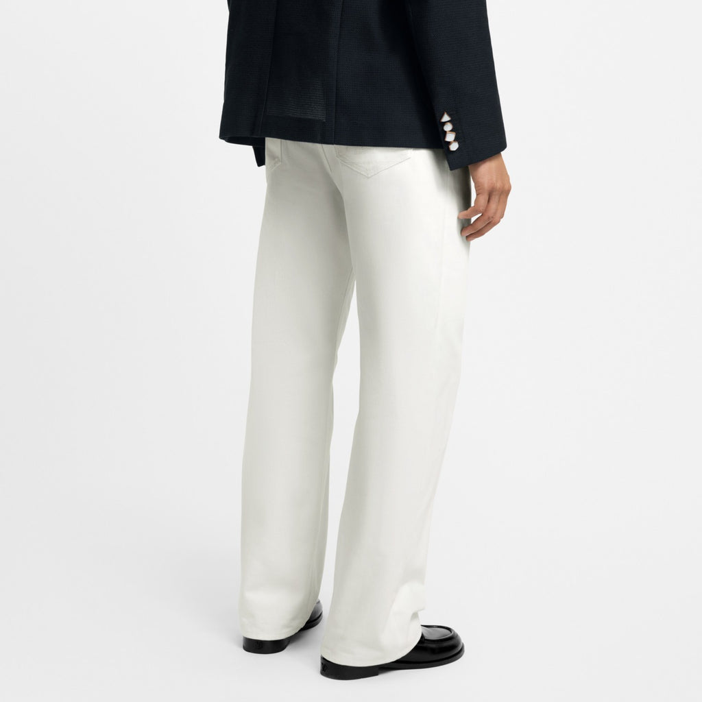 Louis Vuitton Men's Spring/Fall Fashion Classic Solid Color Back Pocket Embroidered White Denim Pants #79553