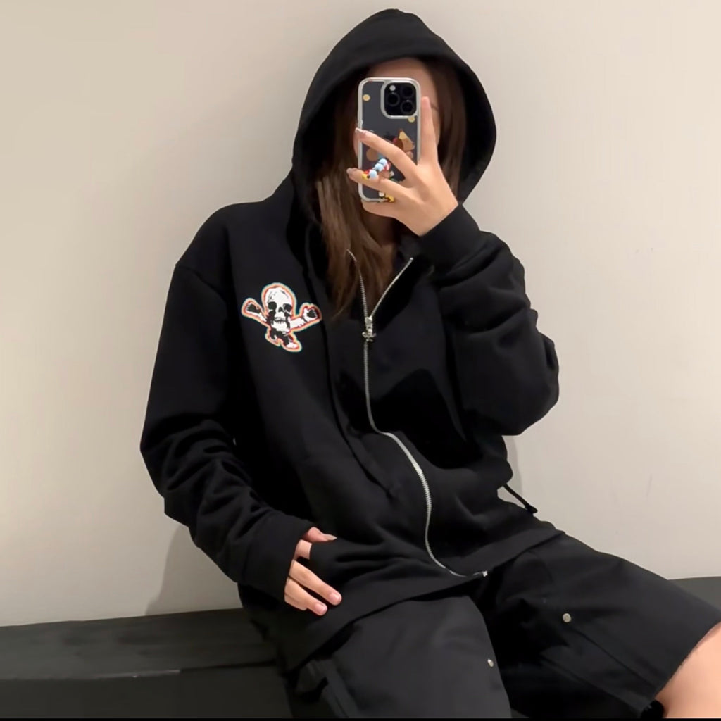 Chrome Hearts Men's Spring and Fall Black Logo Printed Zipper Long Sleeve Hooded Jacket #72488
