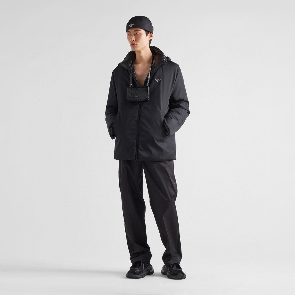 Prada Men's Fall And Winter Black Nylon Reversible Zipper PufferDown Long Sleeve Jacket #73712