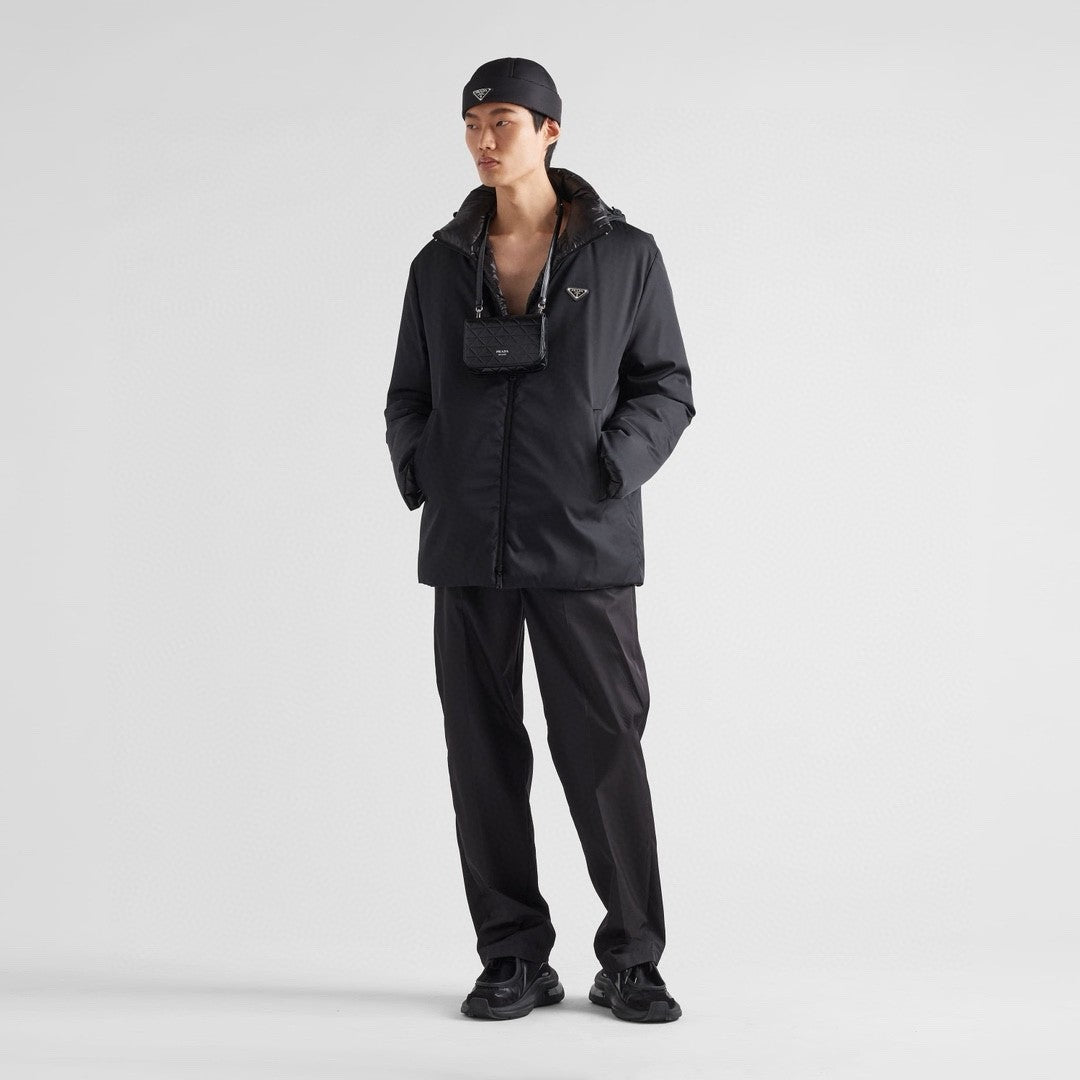 Prada Men's Fall And Winter Black Nylon Reversible Zipper PufferDown Long Sleeve Jacket #73712
