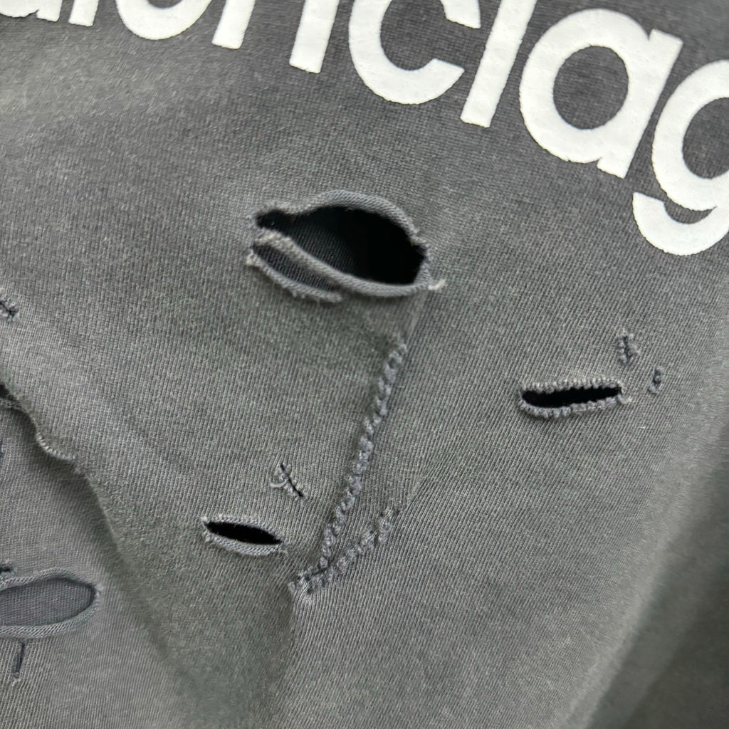 Balenciaga Men's Spring Summer 3B Sport Icon Black and Washed Black Destroyed Vintage Plain Knit Medium Fit Layered T-Shirt #75966