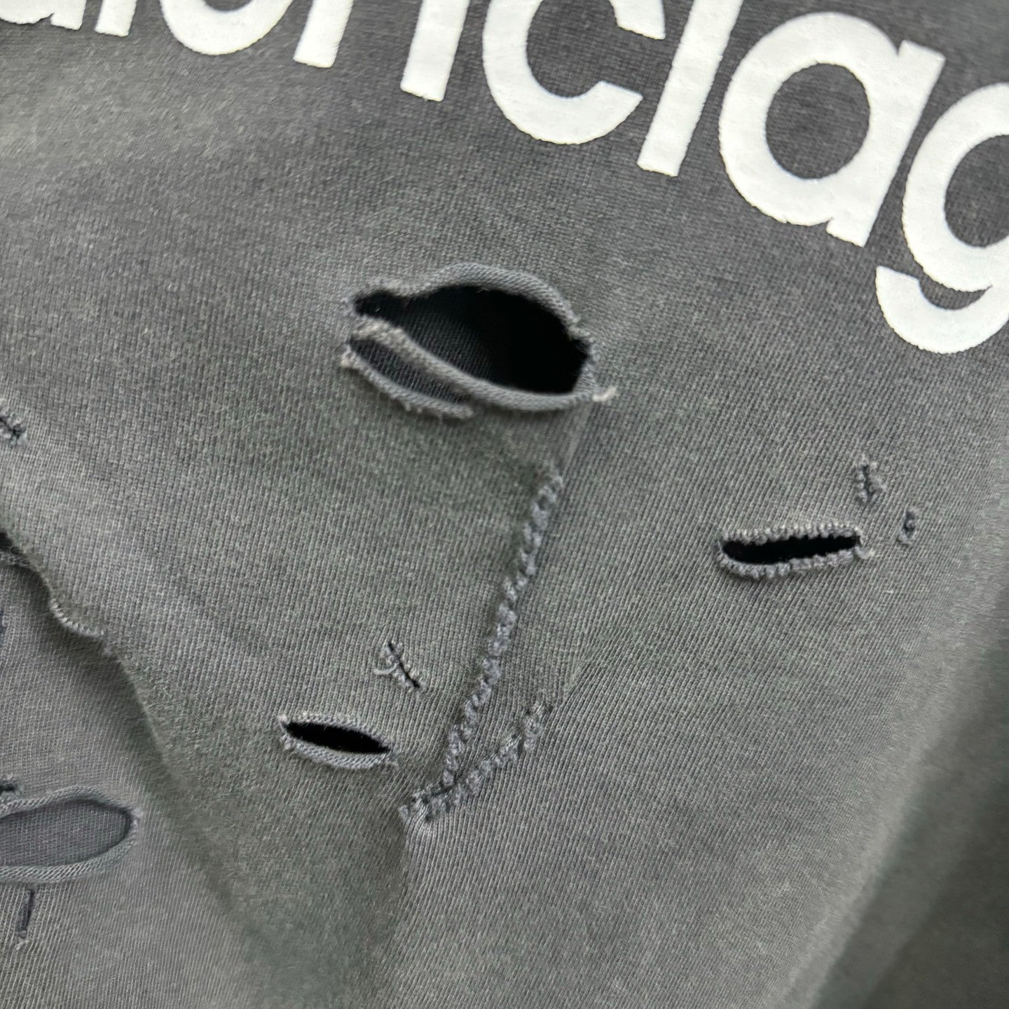 Balenciaga Men's Spring Summer 3B Sport Icon Black and Washed Black Destroyed Vintage Plain Knit Medium Fit Layered T-Shirt #75966