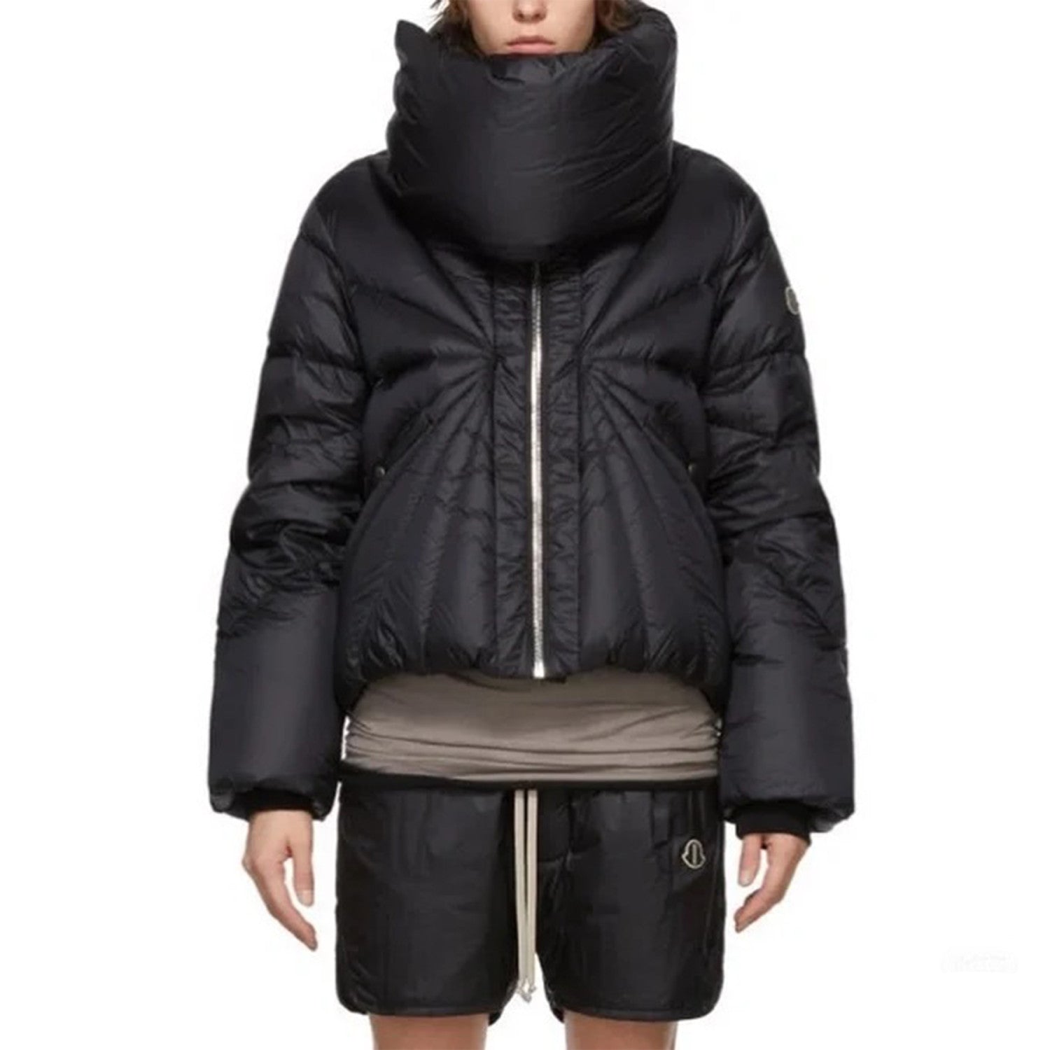 Rick Owens X Moncler Men's Women's Autumn And Winter Dark Ray Down Jacket Neck Collar Padded Down Jacket High Street Trend Zipper Jacket Ngvp #2495
