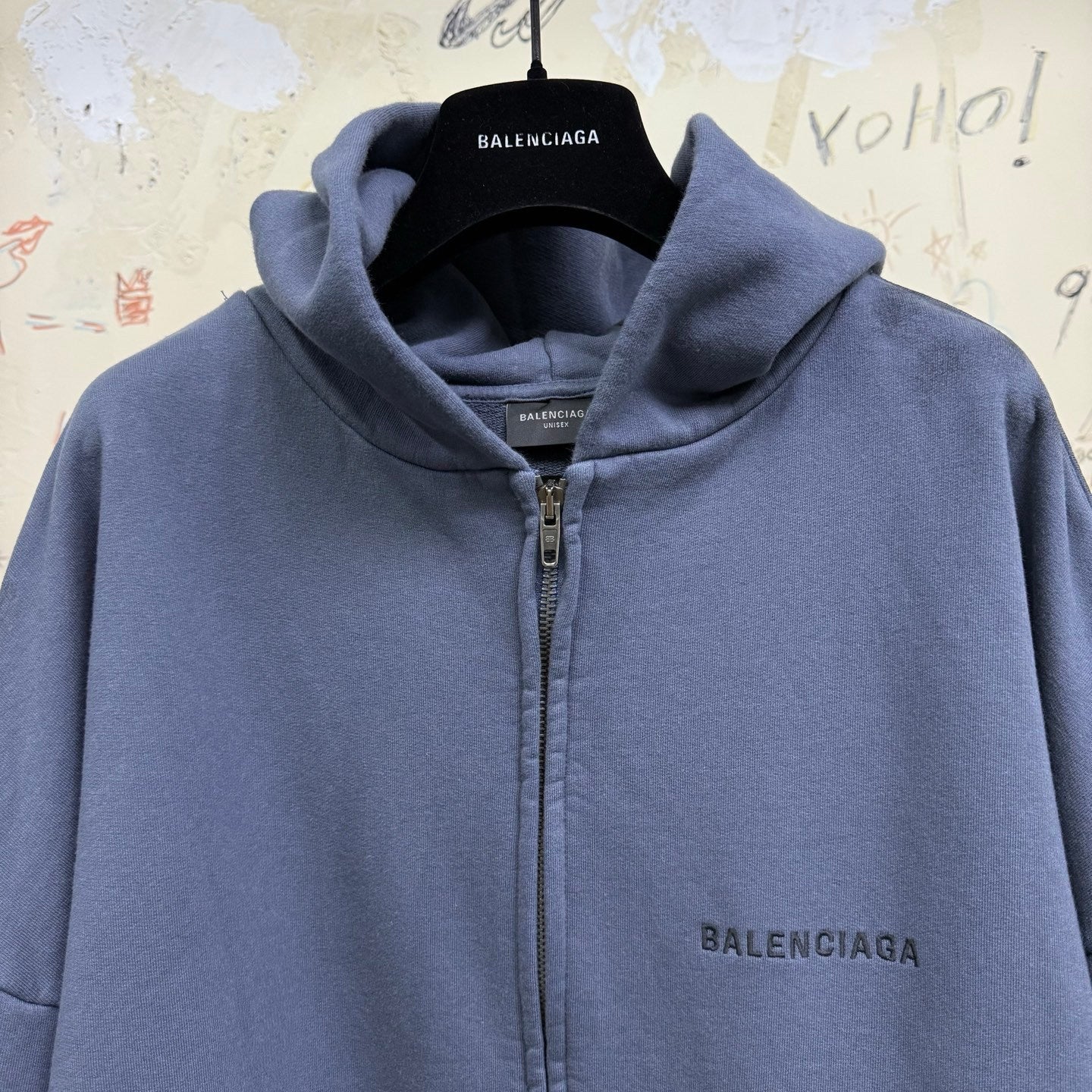 Balenciaga 25FW Men s Balenciaga Back Zipup Hoodie Regular Fit in Faded Dark Blue black Hoodie Shorts Set #332366