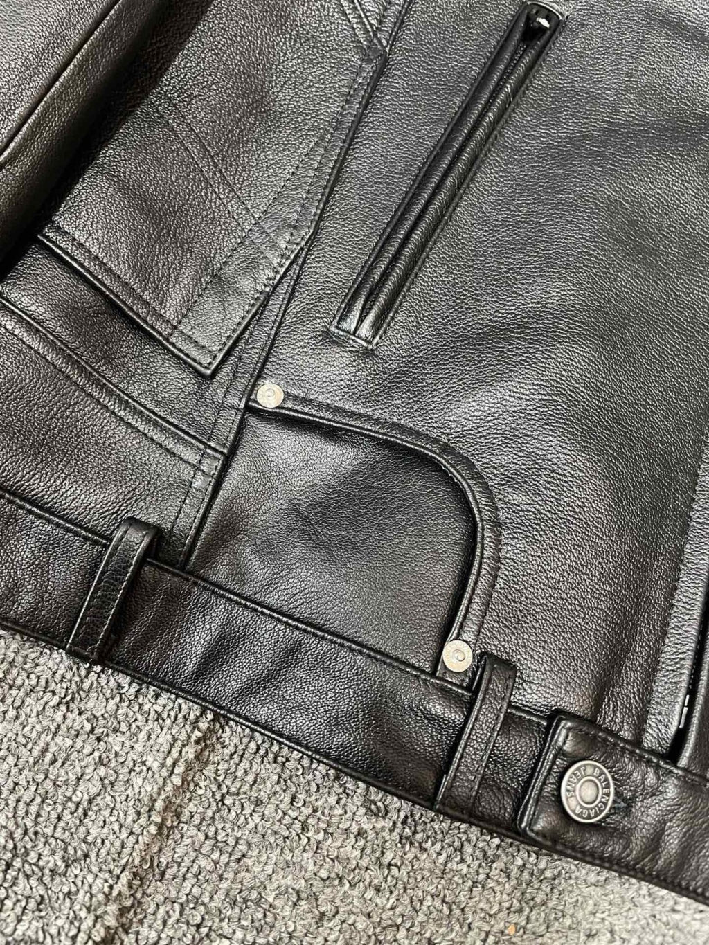 Balenciaga 25FW Cowhide Jacket Bew Double Zipper Ribbed Cuffs Leather Jacket Loose Version #332836
