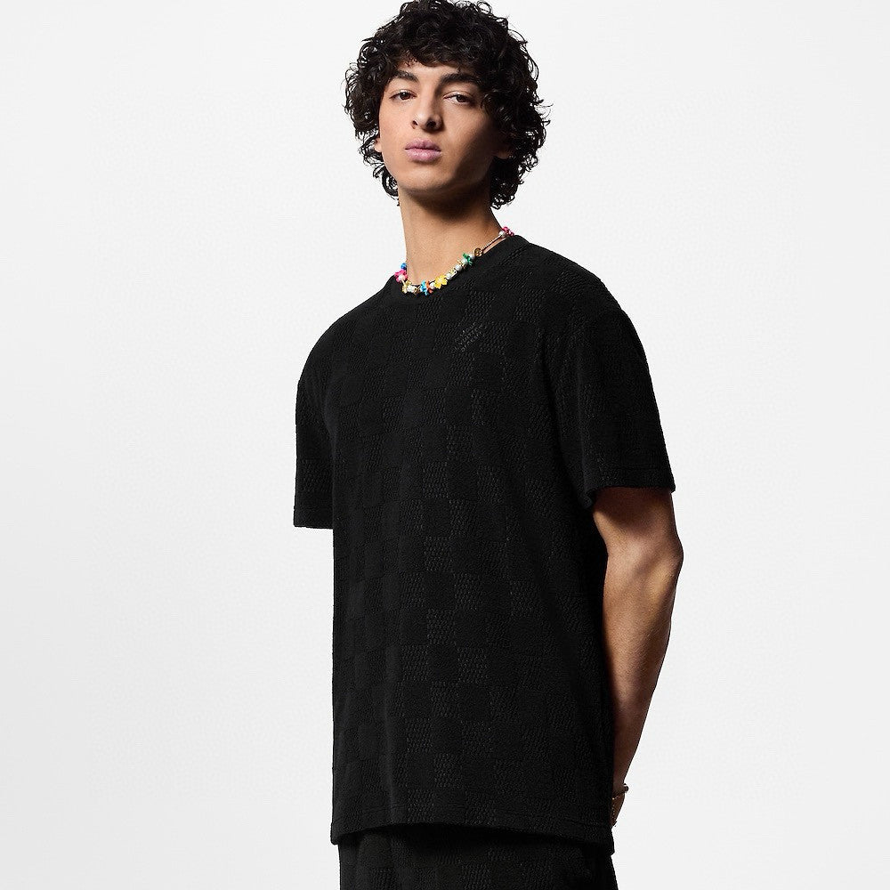Louis Vuitton Men's Summer Black Embroidered Logo Printed Cotton Short Sleeve T-Shirt Casual Shorts Set Suit #76435