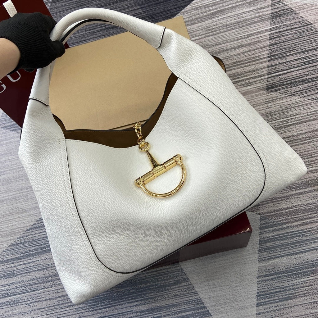 Gucci Softbit Women's Solid Color Horsebit Buckle Leather Tote Shoulder Bag Bags #76195