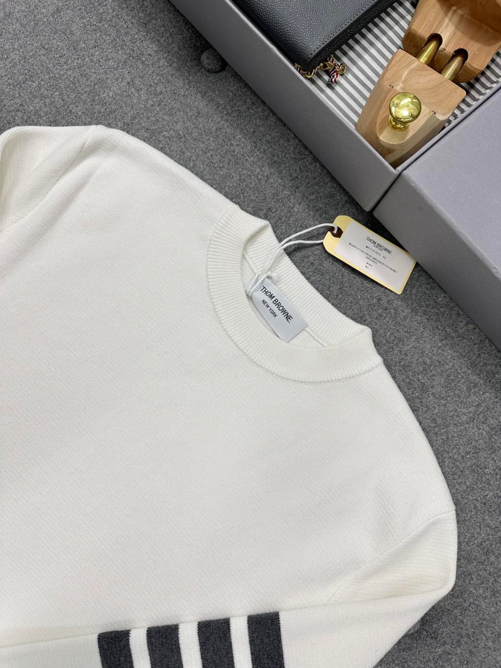 Thom Browne Men's Spring. Autumn And Winter Round Neck Solid Color Cotton Striped Long Sleeve Pullover Knitted Sweater Ngvp #1944