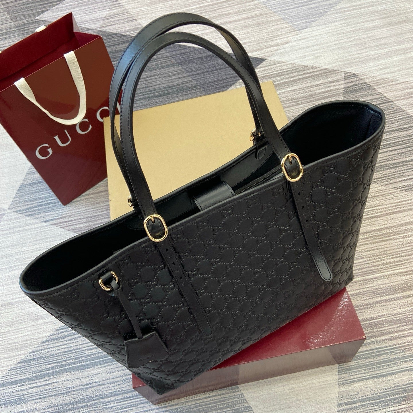 Gucci GG Emblem Debossed Leather Tote #335611