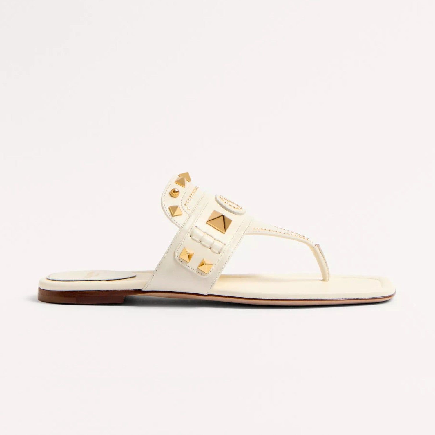 Valentino Women's Summer Solid Color Leather Studded Flat Toe Thong Sandals Slippers Shoes #76982