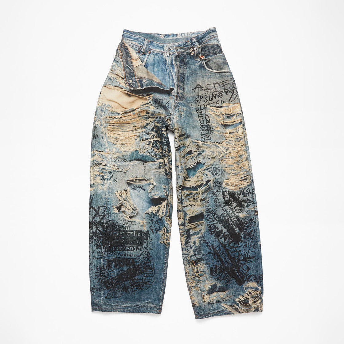 Acne Studios Men's Four Seasons Printed Hole Torn Solid Color Super Baggy Straight Fit Jeans Ngvp #1413