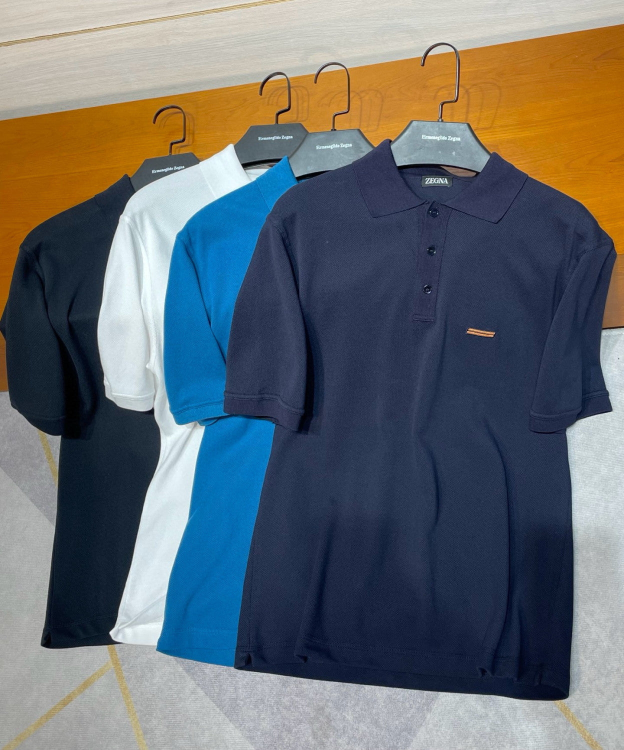 Ermenegildo Zegna Men's Summer Solid Color Breathable Beaded Cotton Fabric Polo Neck Short Sleeve T-Shirt #76929