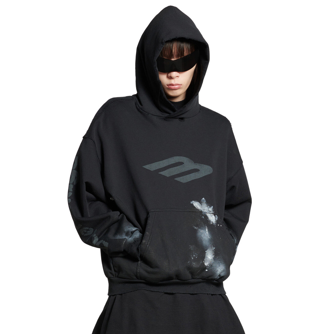 Balenciaga Men's Spring and Autumn Black Letter Printed Hooded Pullover Long Sleeve Sweatshirt #73213