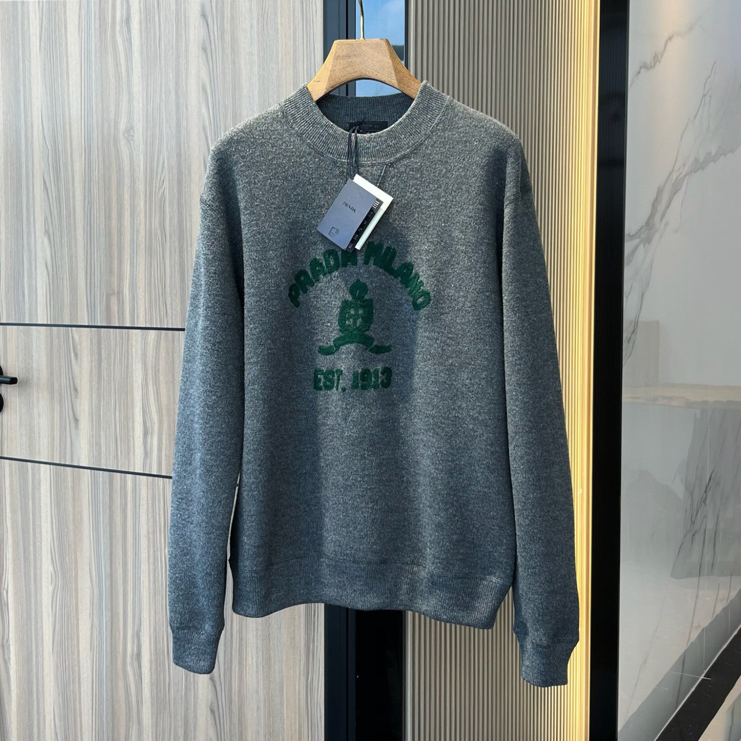 Prada Men's And Women's Spring/autumn Fashion Casual Wear Casual Solid Color Crew Neck Logo Embroidered Knit Sweater #78874
