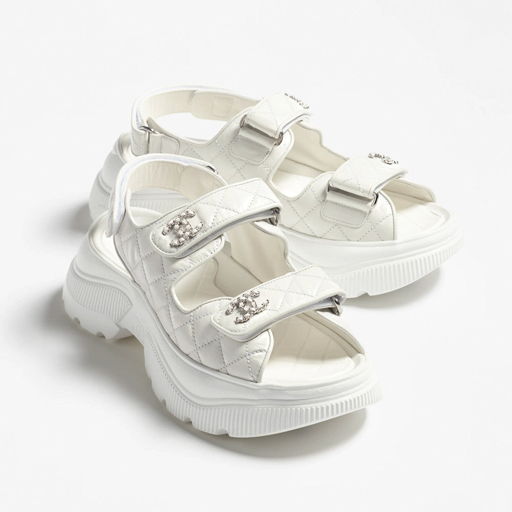 Chanel Sandals Shiny Calfskin Black White #376185