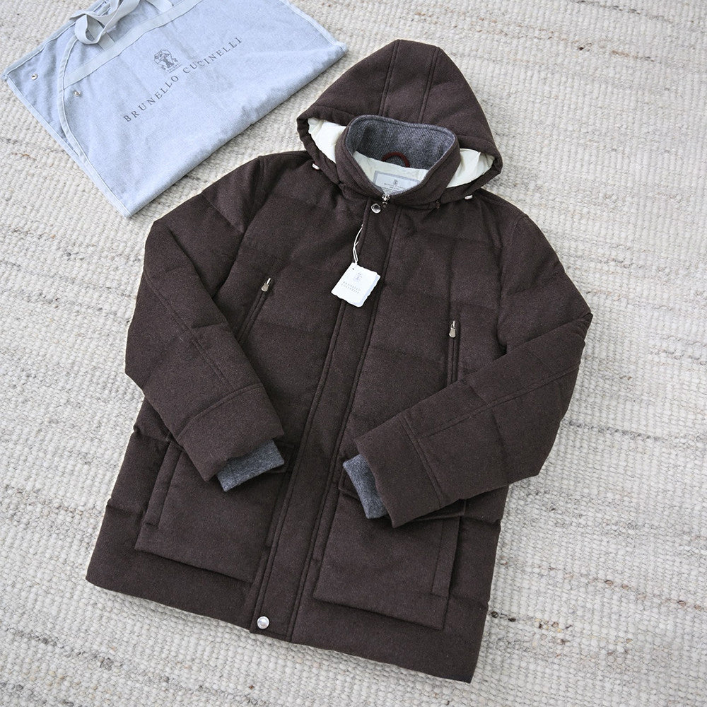 Brunello Cucinelli Wool Down Jacket For Man In Indigo #333203