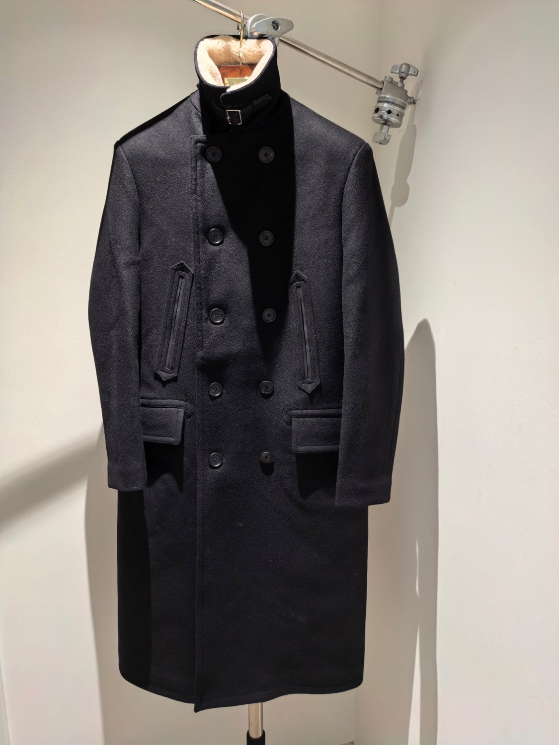 Tom Ford Men's Autumn And Winter Handmade Wool Collar Coat Fashion Trend Double-breasted Long Coat Warm Casual Temperament  #81252