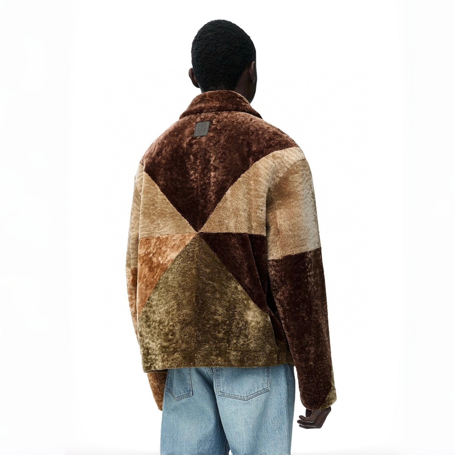 Loewe Men's Logo Shearling Wool Fur Spring/Fall Oversized Collar Contrast-Color Embossed Zipper Jacket Ngvp #2541