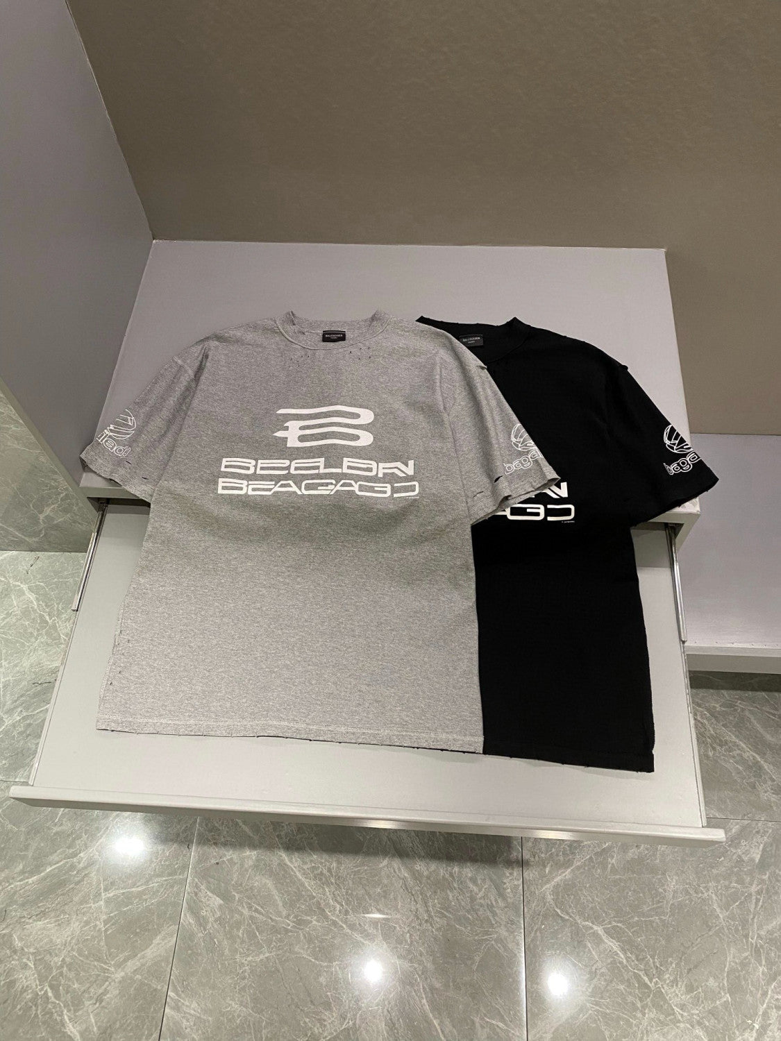 Balenciaga Men's Summer Do-Over Letter Printed Plain Knit Cotton Round Neck Short Sleeve T-Shirt #98971