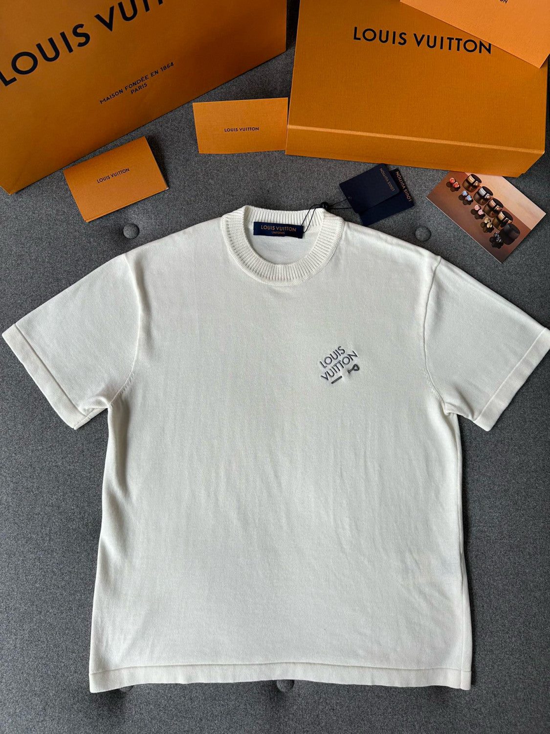 Louis Vuitton Men's Summer Embroidered Logo Round Neck Cotton Short Sleeve T-Shirt #98647