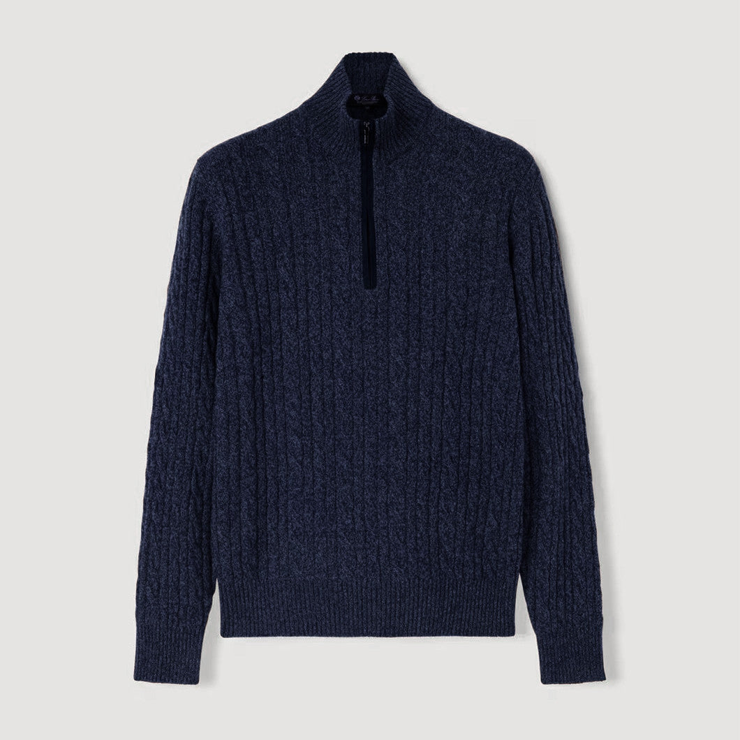 Loro Piana Men's Fall/Winter Half High Neck Zipper Long Sleeve Cashmere Fitted Knit Sweater Ngvp #9738