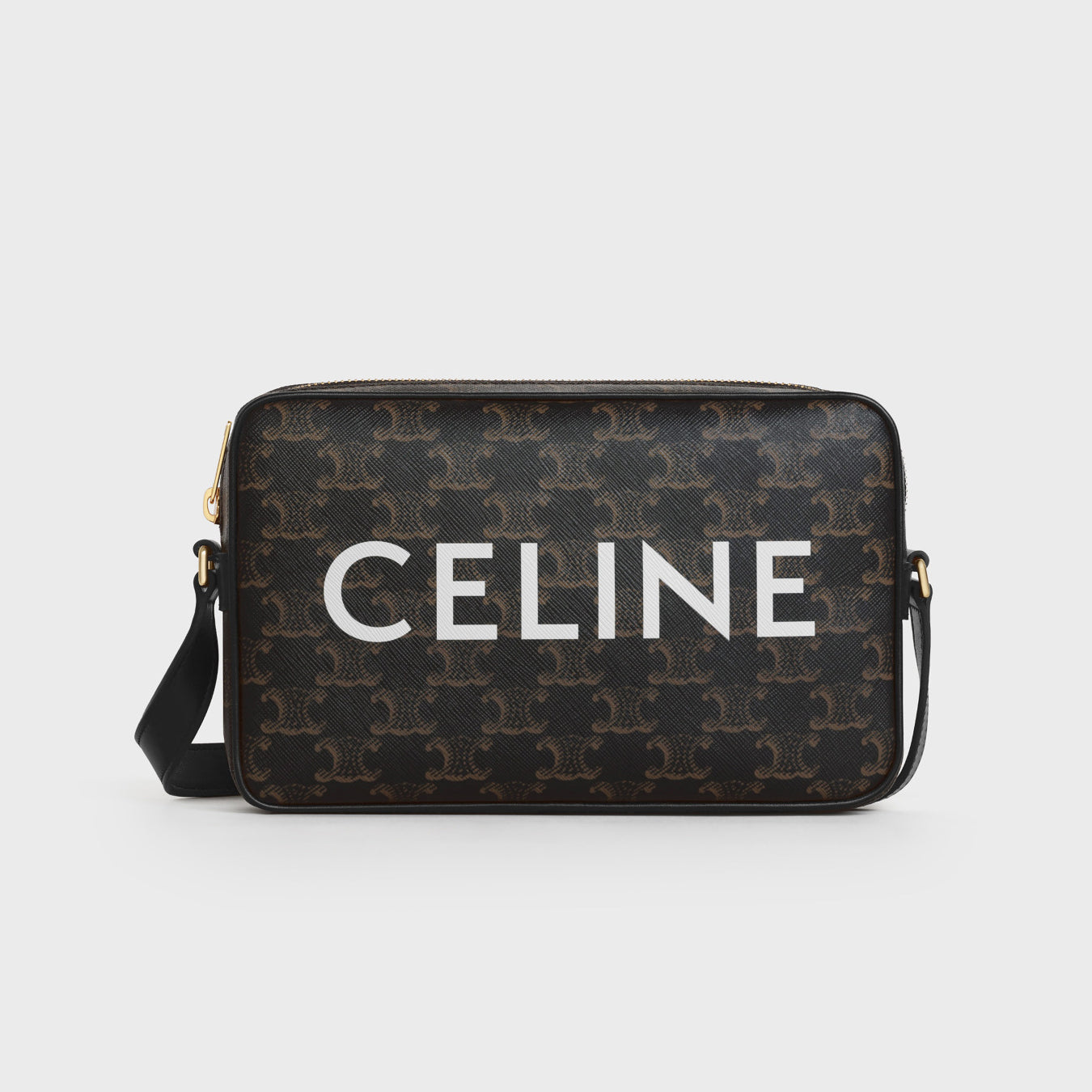 Celine Triomphe Men's Black Zipper Closure Printed Canvas Calfskin Shoulder Crossbody Bag Bags #75812