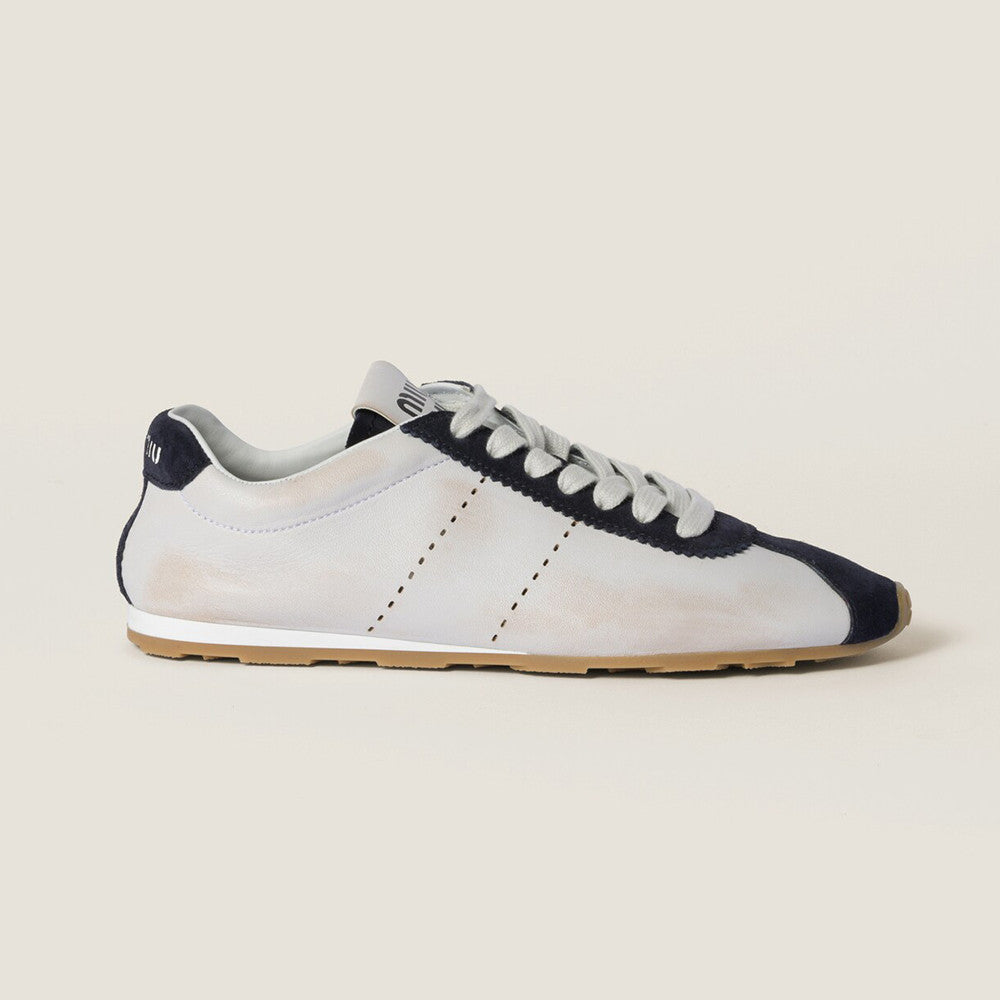 MiuMiu Women's Plume Nappa Leather and Suede Sneakers Four Seasons Round Toe Lace Up Solid Color Low Derby Shoes Casual Shoes #81347