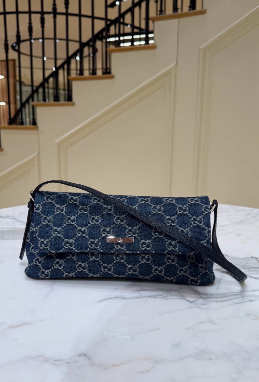 GUCCI Madison Medium Shoulder Bag in Blue GG Denim #383858