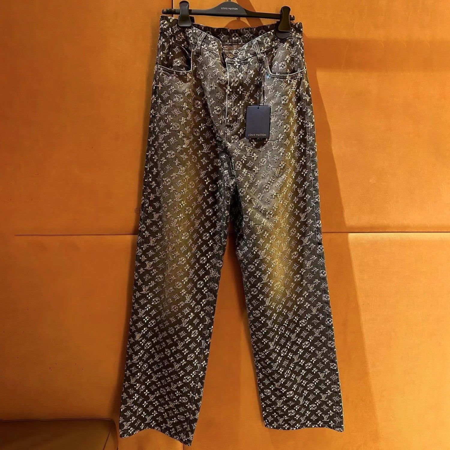 Louis Vuitton Made To Order Embroidered Monogram Baggy Denim Overshirt Jacket Jeans Pants suit Set #96366