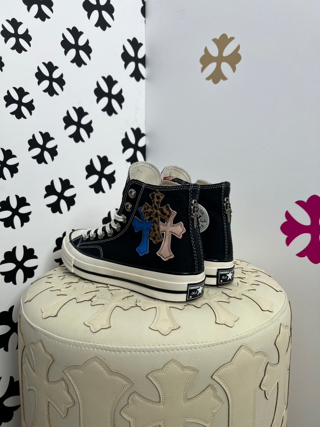 Chrome Hearts x Converse Men's And Women's Spring/fall Fashion Casual Round Toe Lace Up Flat High Top Canvas Sneakers Shoes #79323