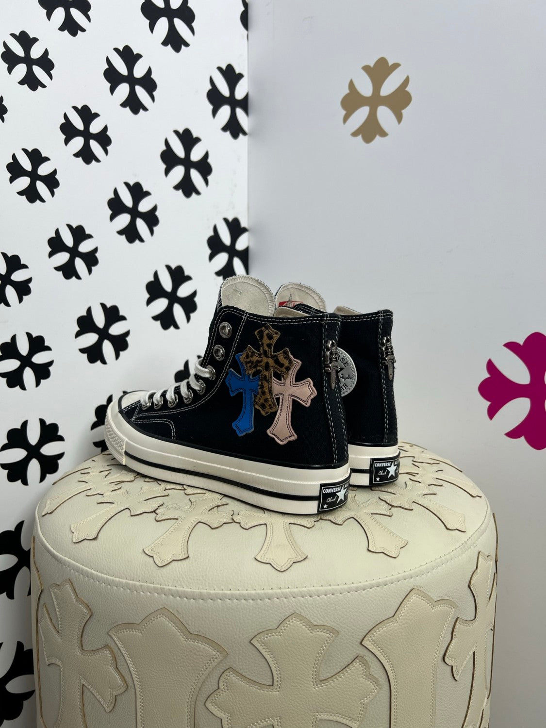 Chrome Hearts x Converse Men's And Women's Spring/fall Fashion Casual Round Toe Lace Up Flat High Top Canvas Sneakers Shoes #79323