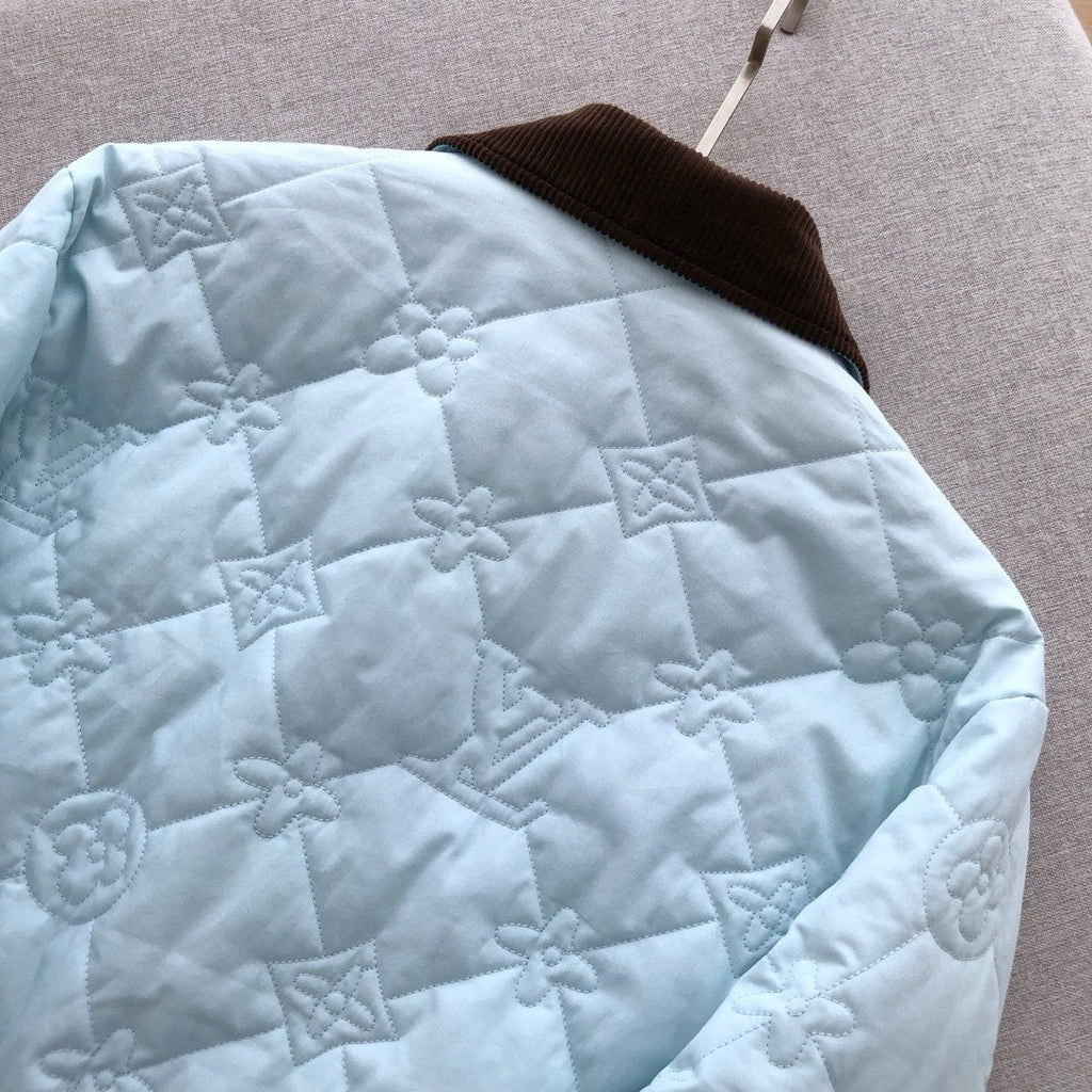 Louis Vuitton Men's Fall And Winter Light Blue Patchwork Fitted Lapel Single Breasted Long Sleeved Jacket #73568