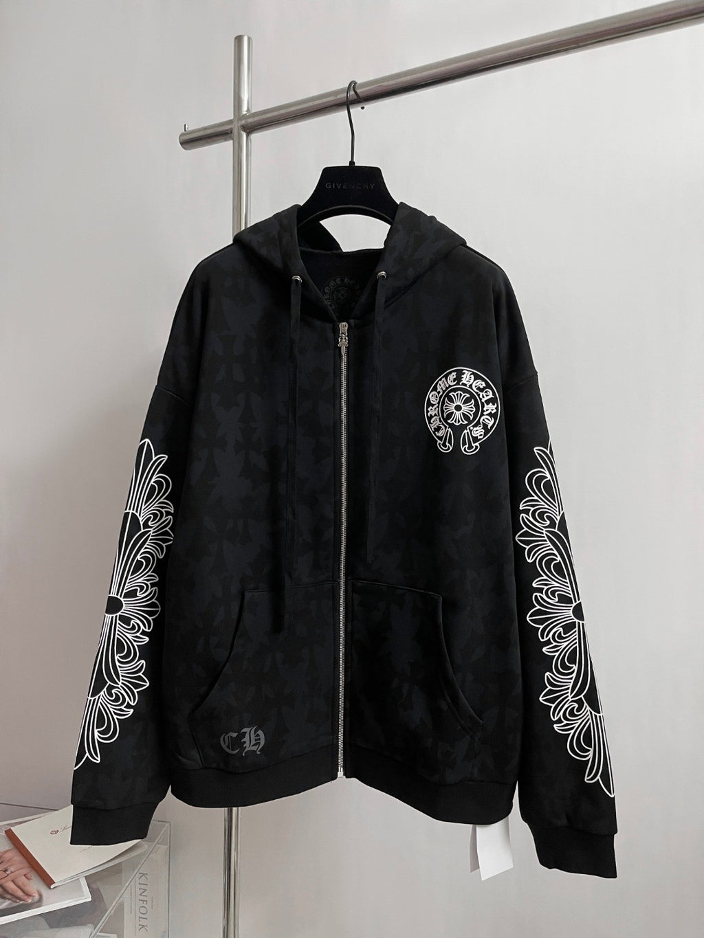 Chrome Hearts Men's Spring and Fall Black Logo Printed Zipper Long Sleeve Hooded Jacket #73992