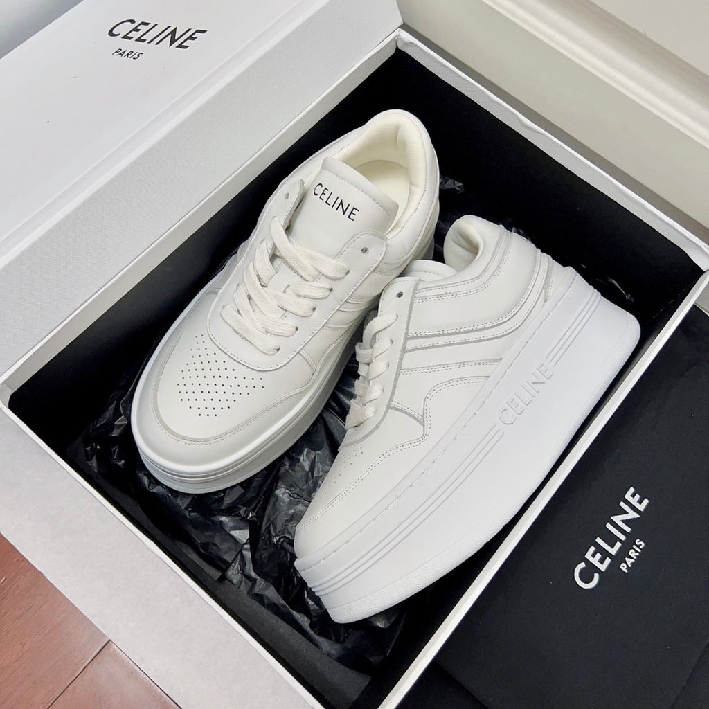 Celine Block Sneakers With Wedge Outsole in Calfskin Optic White #378714