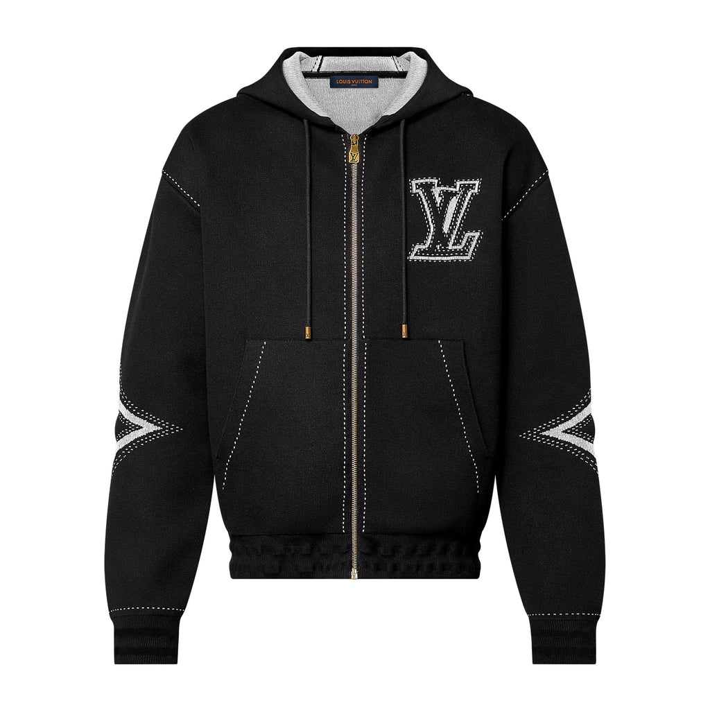 Louis Vuitton Women's Fall/Winter Black Logo Applique Zipper Hooded Long Sleeve Jacket #73154