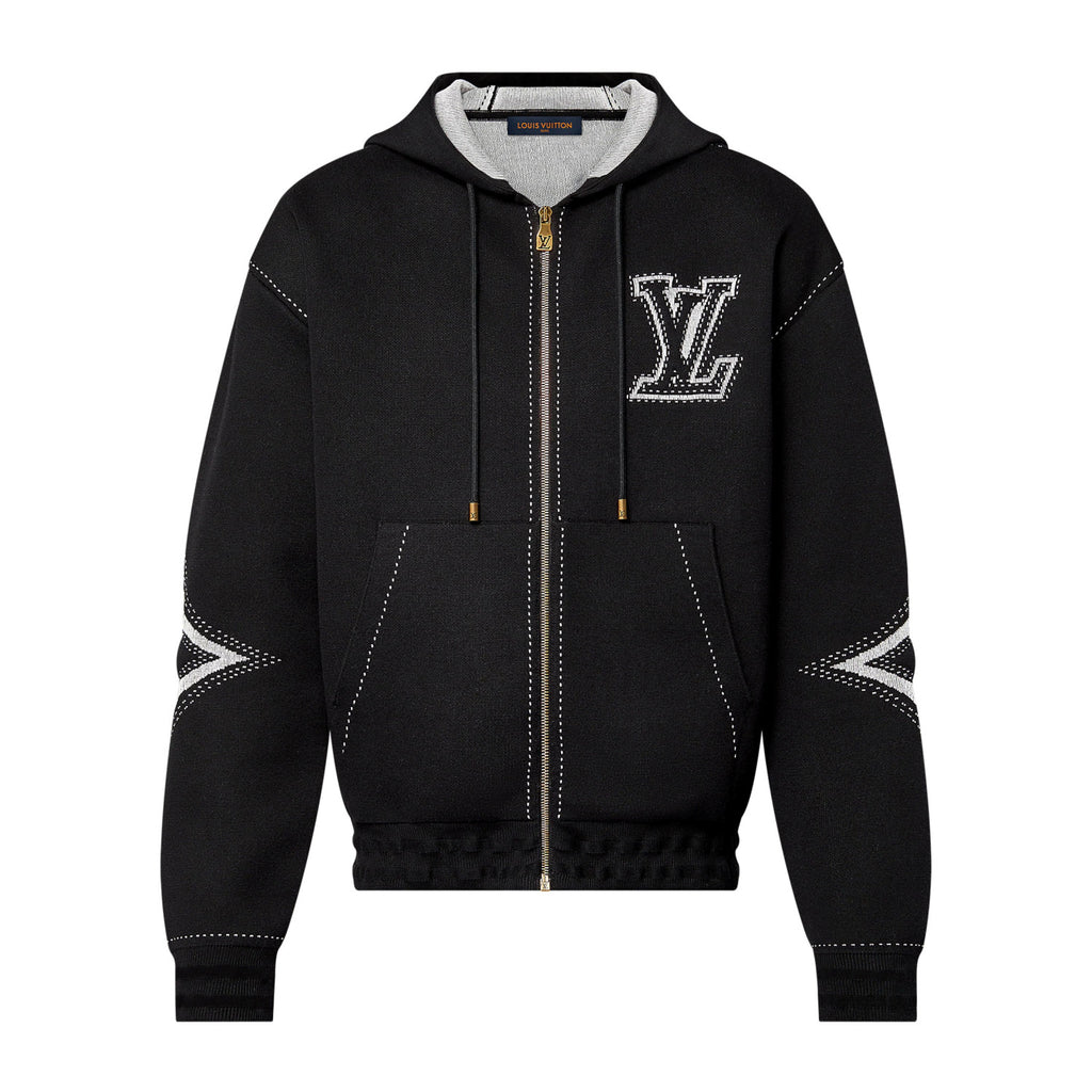 Louis Vuitton Women's Fall/Winter Black Logo Applique Zipper Hooded Long Sleeve Jacket #73154