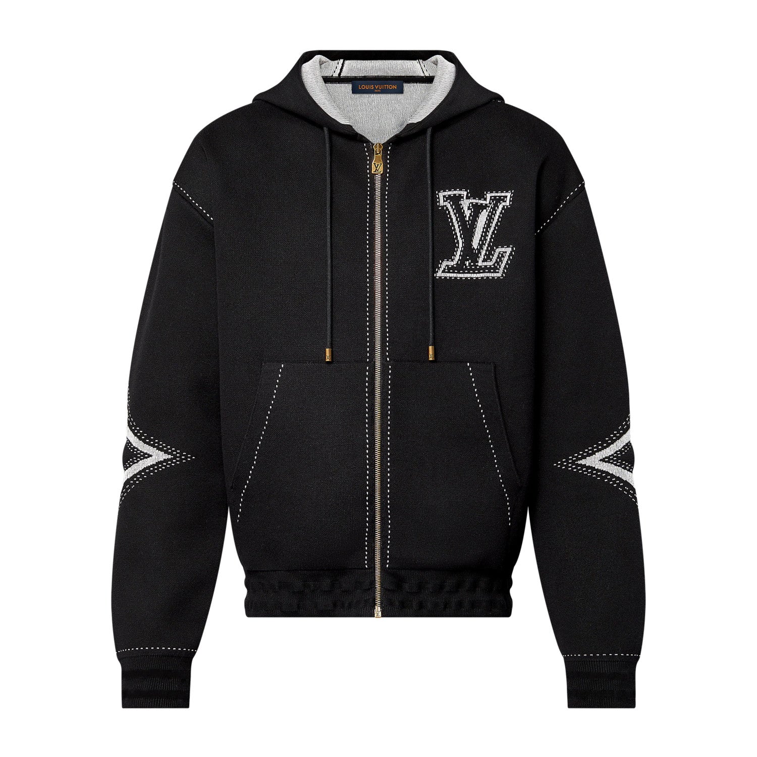 Louis Vuitton Women's Fall/Winter Black Logo Applique Zipper Hooded Long Sleeve Jacket #73154