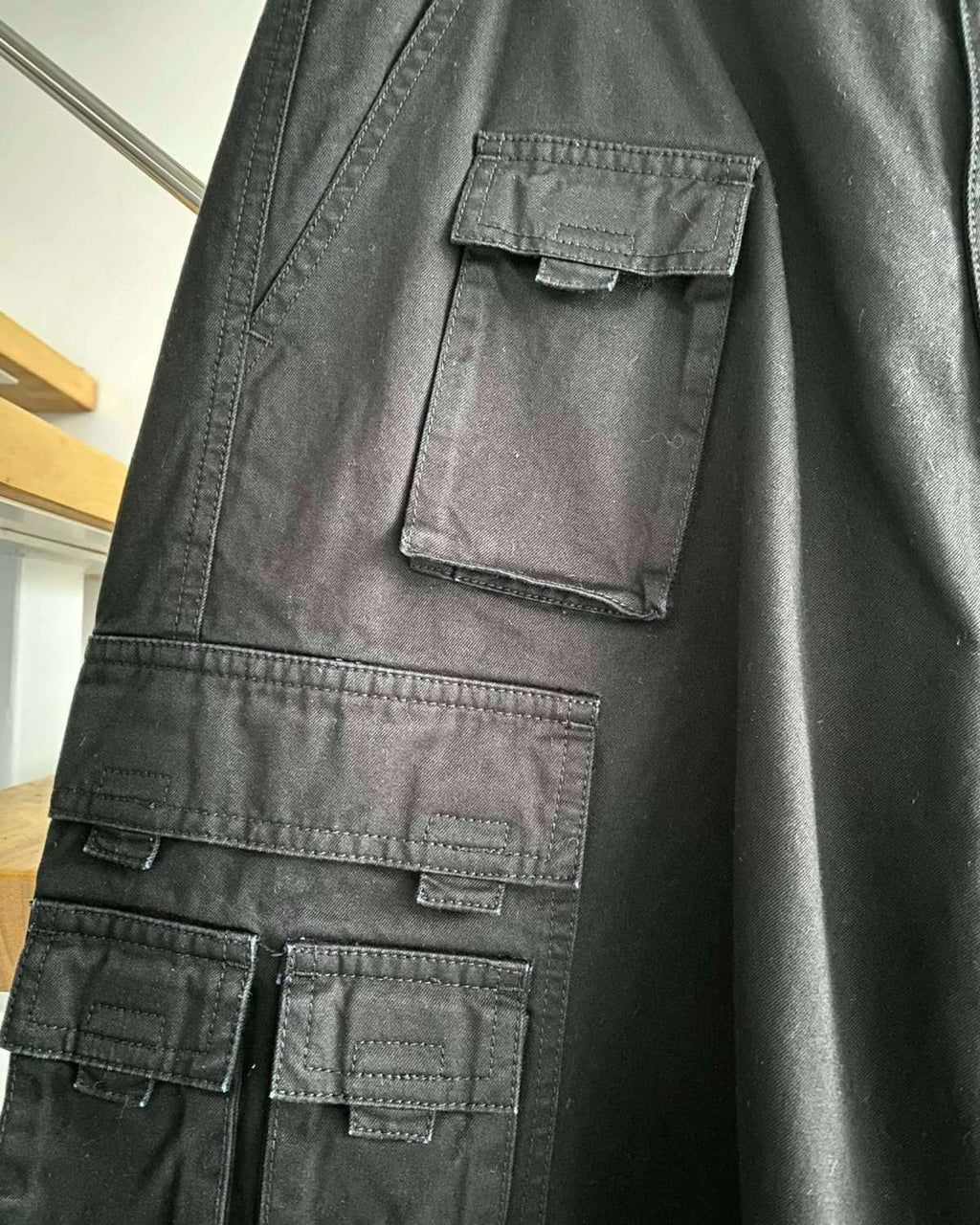 Balenciaga Men's Spring And Autumn Black Multi-Pocket Cotton Loose Work Pants Casual Spliced Denim Pants Ngvp #9165