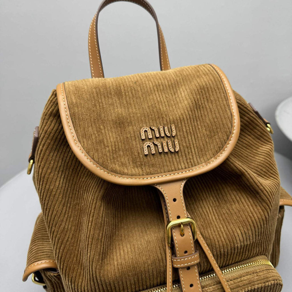 MiuMiu Large Cinnamon Corduroy Backpack #334155